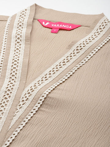 Varanga Women Beige Cotton Lace Detailed Co-Ord Sets